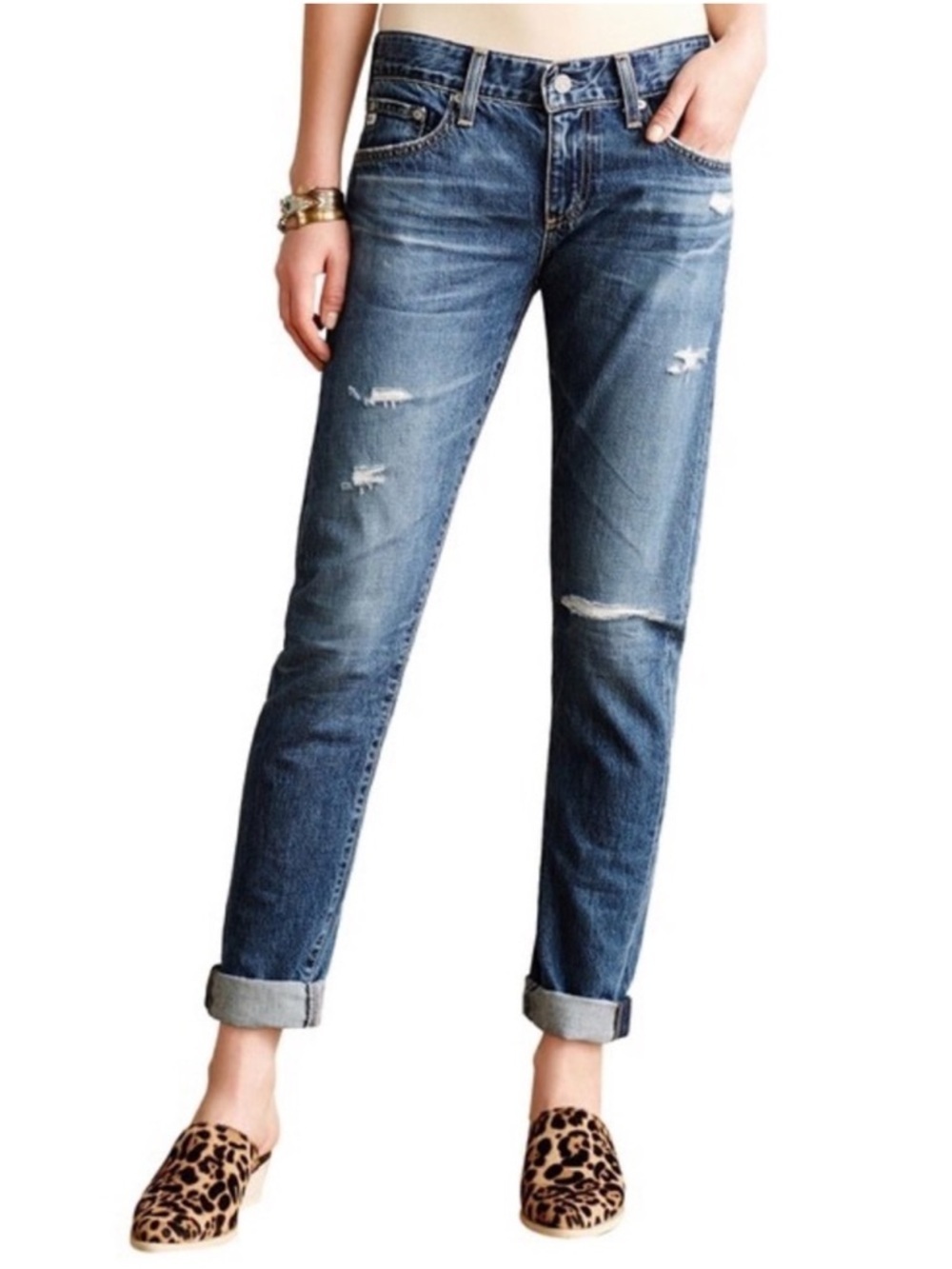 AG Distressed The Tomboy Boyfriend Fit Distressed Jeans Size 26